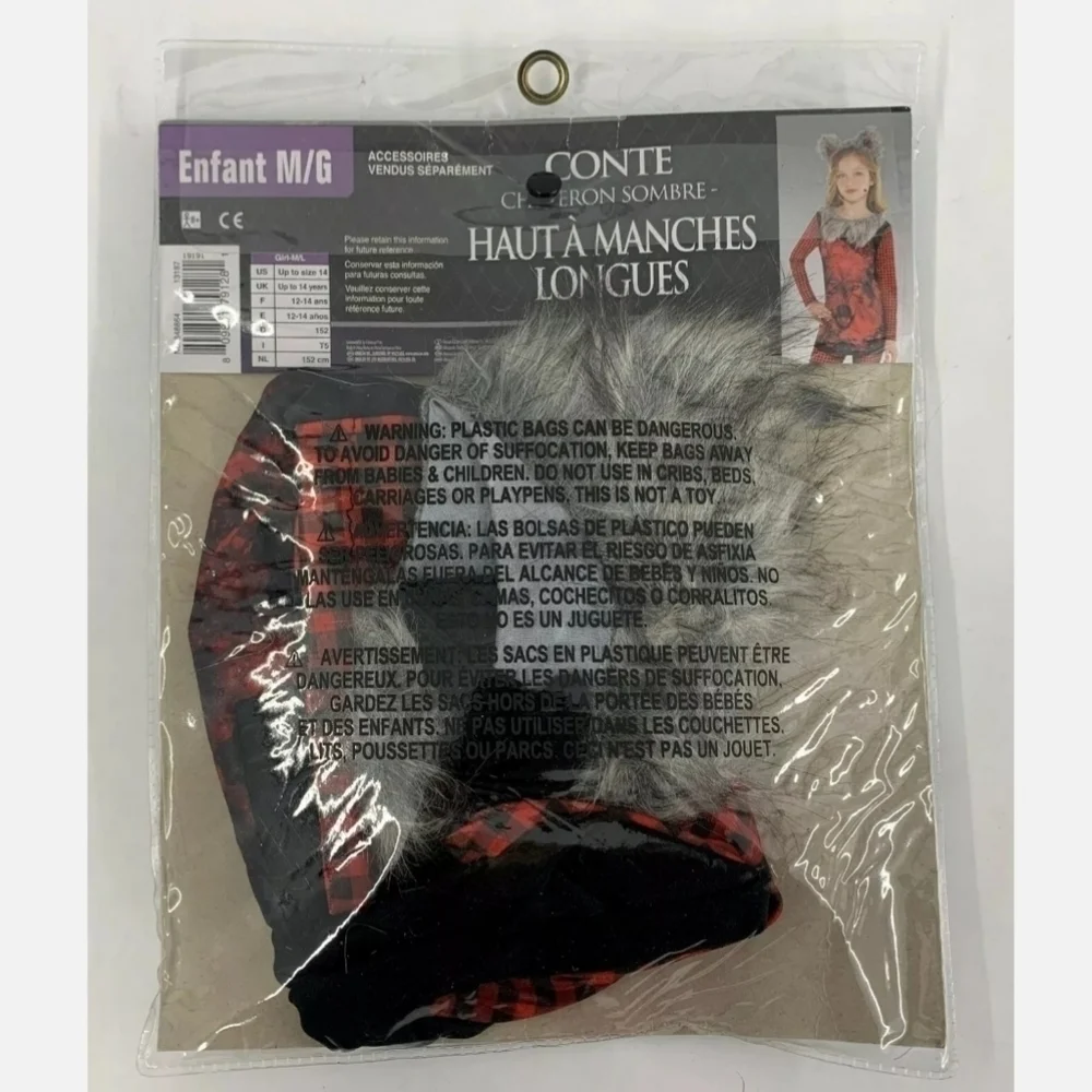 NWT Storybook Dark Riding Hood Long Sleeve Top Child M/L Wolf Halloween Costume - Picture 3 of 7
